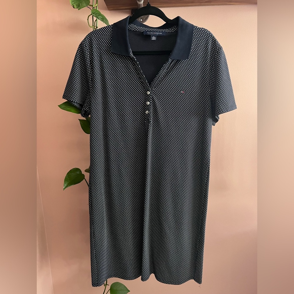 Tommy Hilfiger Navy and White Polka Dot Polo Dress